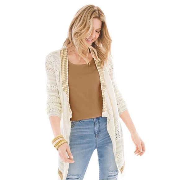 Chico’s Mixed-Stitch Crochet Cardigan | Size 2 | US Size Large 12 - Picture 11 of 13